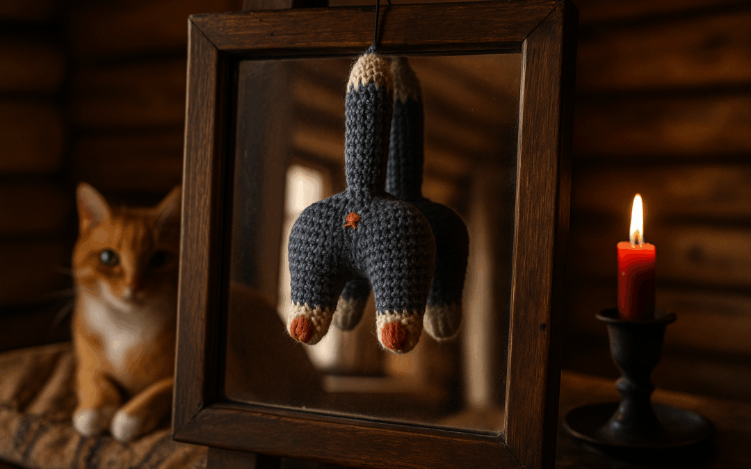 Рисунок вязаной кошачьей жопы, у которой ИИ стыдливо удалила яйца